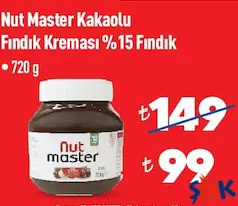 NUT MASTER KAKAOLU FINDIK KREMASI %15 FINDIK 720 G